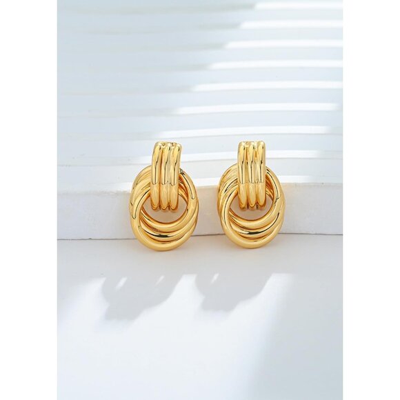 ⚡Chunky Gold Knot Earrings Statement Hoop Stud Earrings for Women Vintage Style - Picture 5 of 6